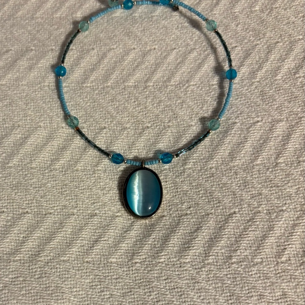 Blue Beaded Necklace with Pendant